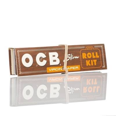 Packaging for OCB Virgin King Size Slim Roll Kit with branding and text, displaying the product's slim roll papers.