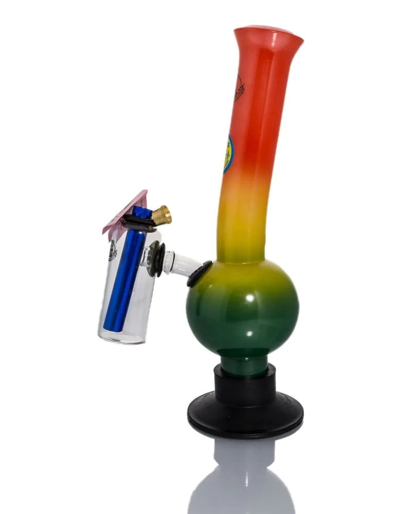 Agung Rastaman Bubble With Chamber 31cm — multi-coloured Pyrex glass bong with double filtration chamber and metal stem