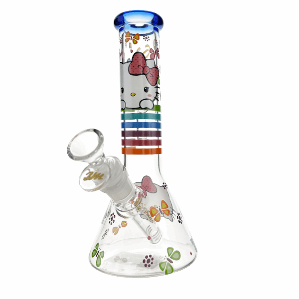 Glass bong with Hello Kitty design on a white background