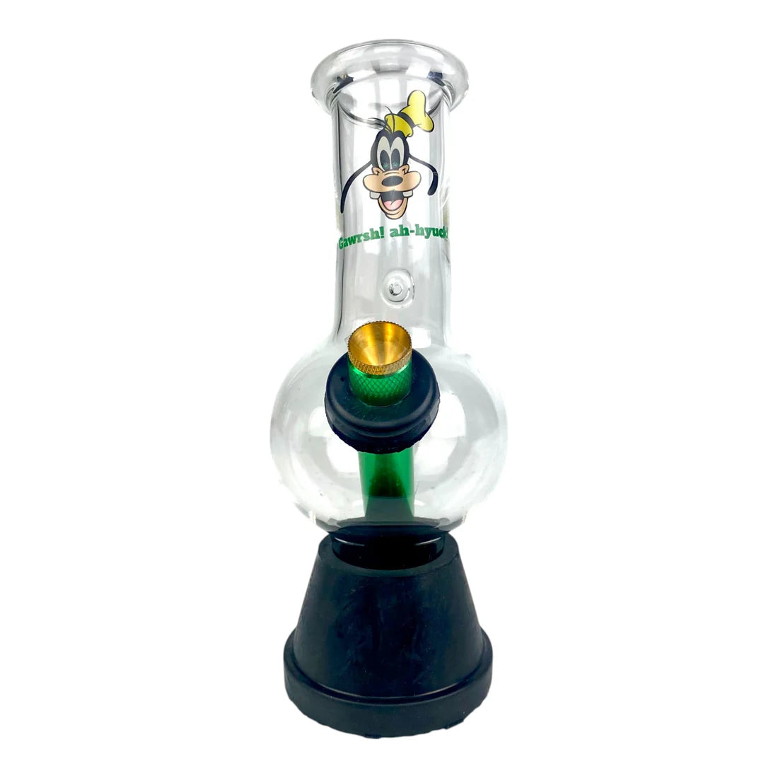 Glass water pipe with cartoon character design on a white background