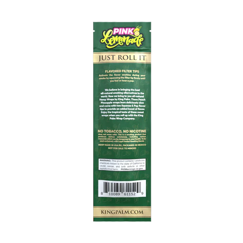 KING PALM Pink Lemonade Hemp Wrap 2pk — natural hemp wraps with pink lemonade flavour and filter tips, pack of 2