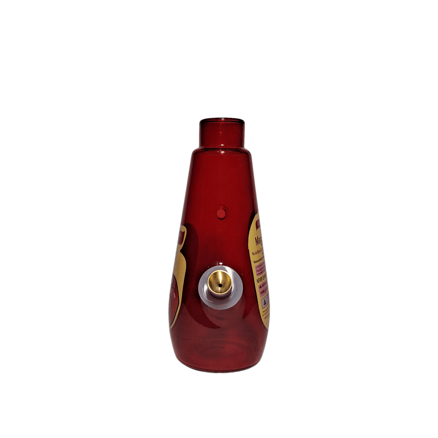 Red bottle with a white background