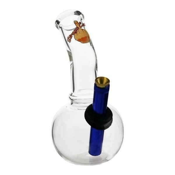 STRAYA Cunt Bubble Bong 18cm — clear glass bubble bong with blue accents, diffused downstem, and 14mm removable cone piece