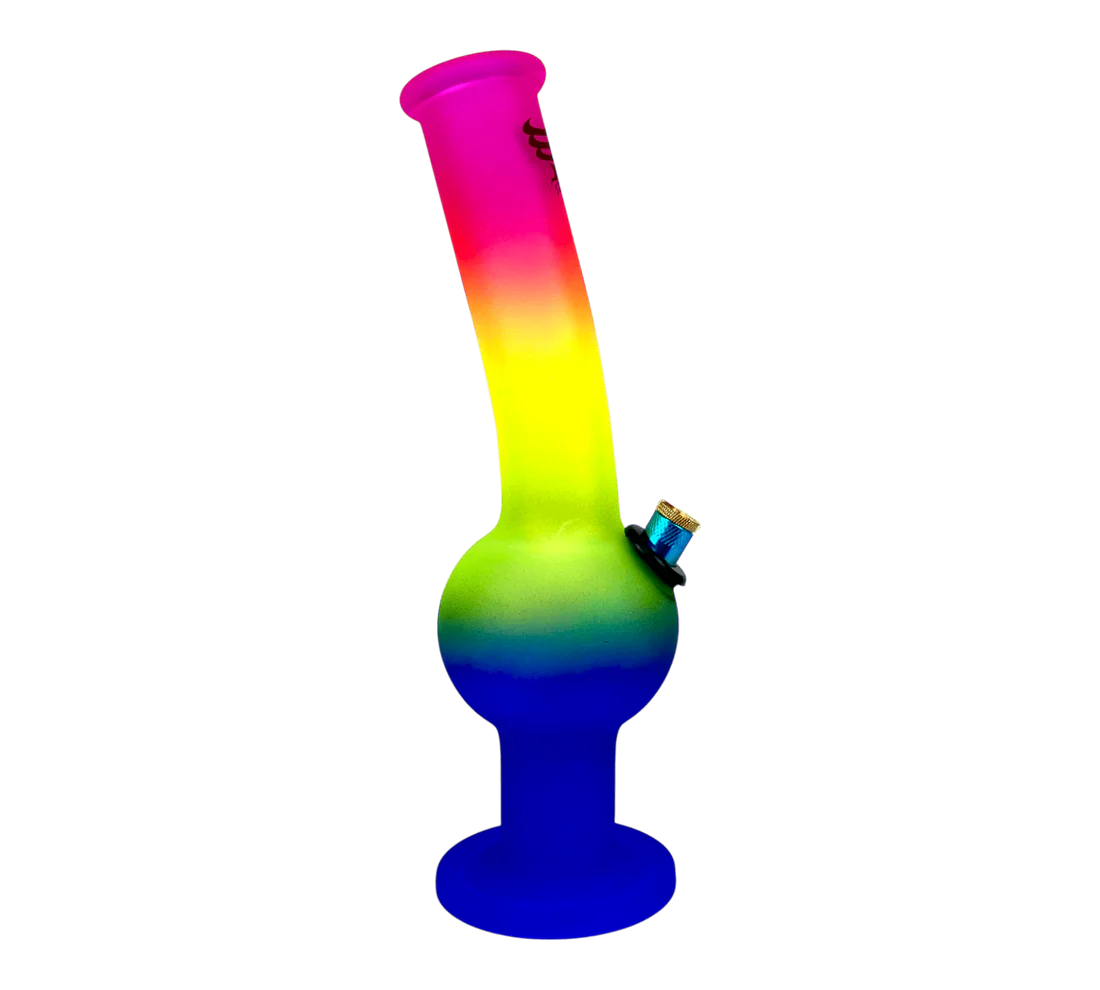 Multicolored glass smoking device on a white background