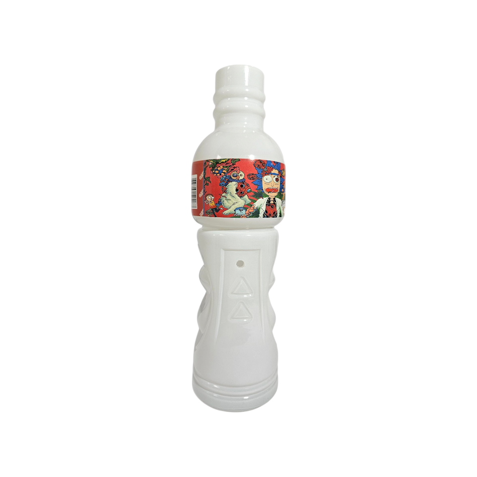 Solid white glass bong with metal stem
