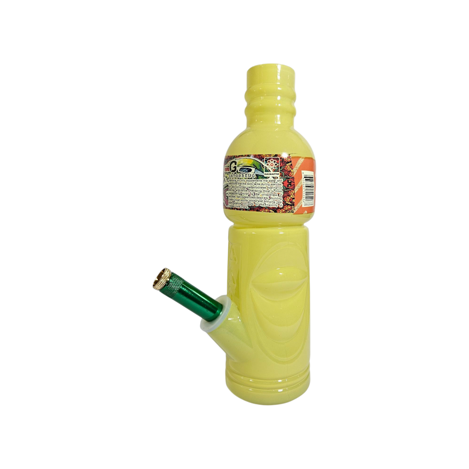 Solid yellow glass bong with metal stem
