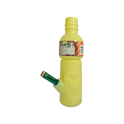 Solid yellow glass bong with metal stem
