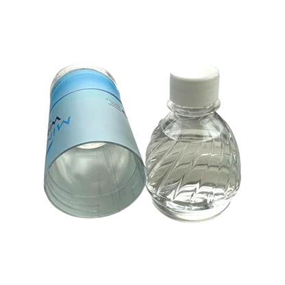 Clear water bottle with a white cap on a white background