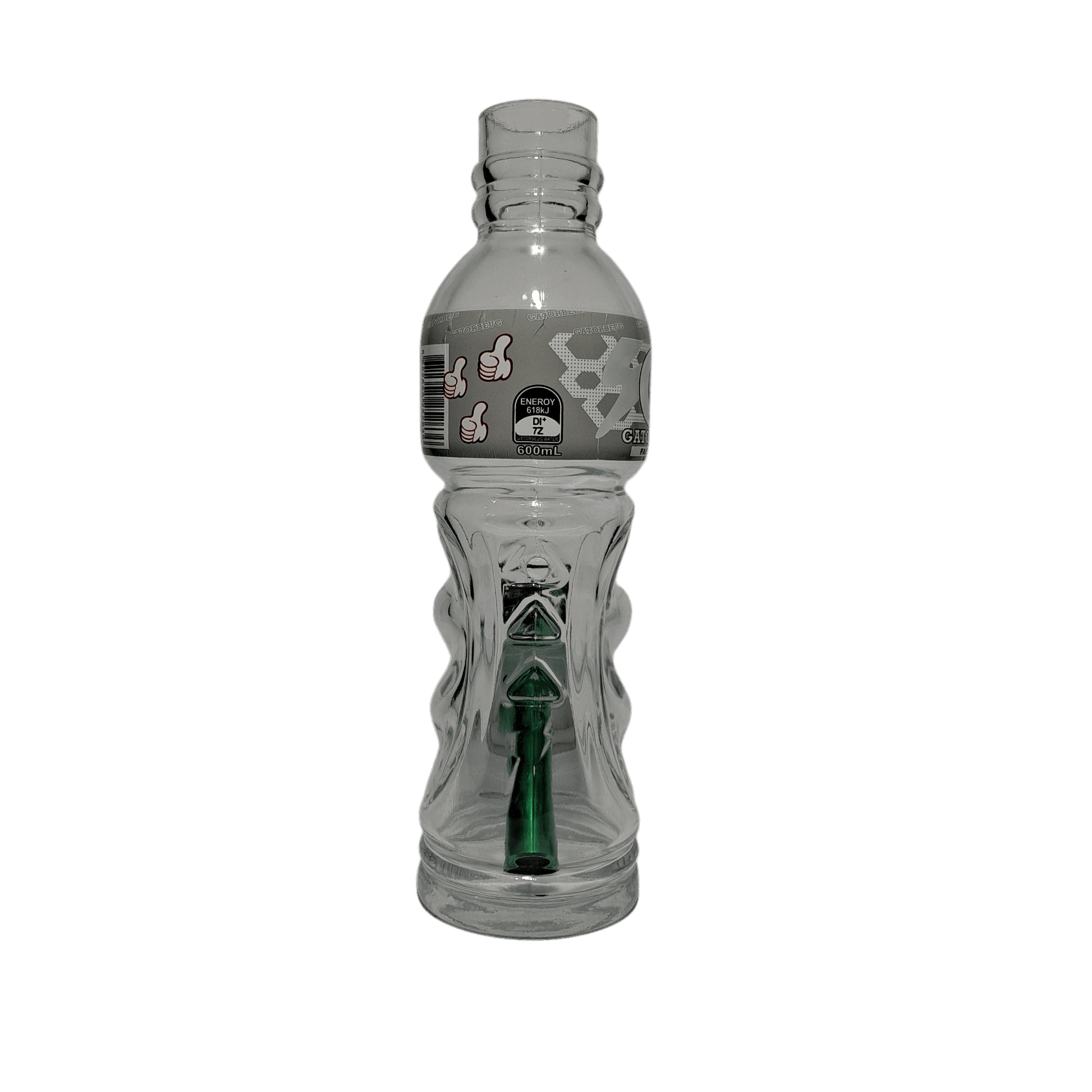 Clear plastic bottle with a label on a white background