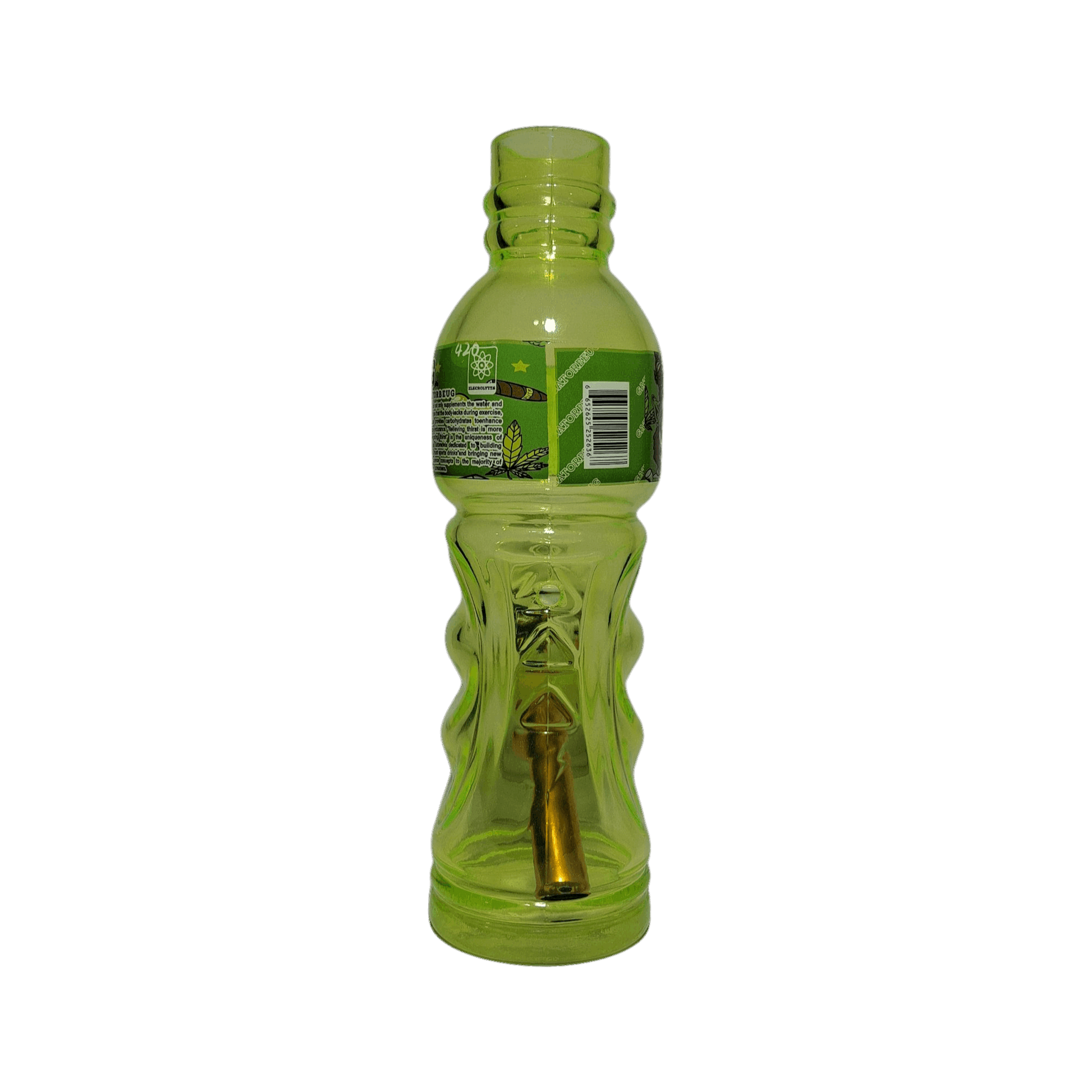 Green bottle with a gold nozzle on a white background
