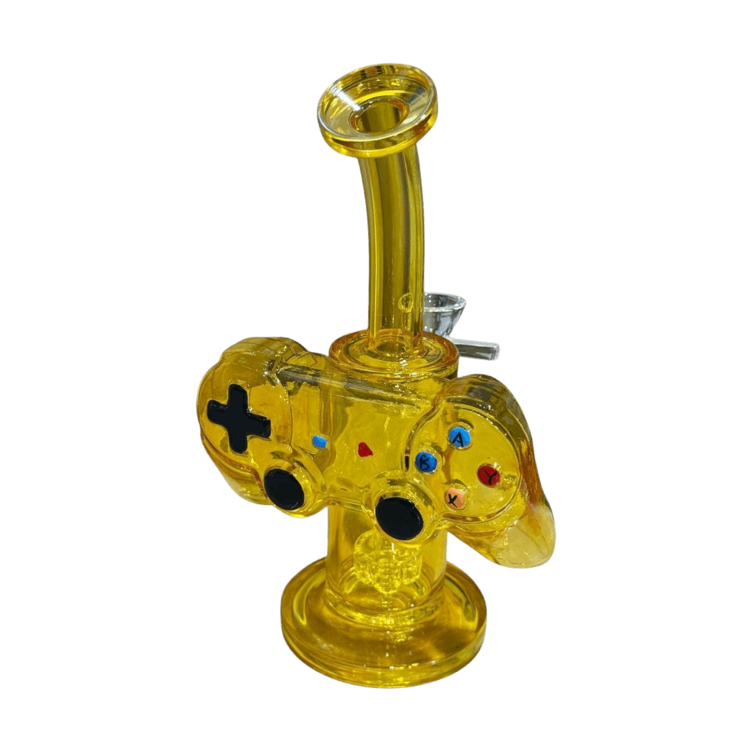 Yellow glass pipe shaped like a game controller on a white background
BILLYMART Controller Bong #2 | BillyMart Australia