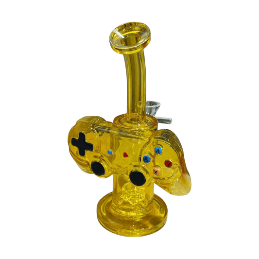 Yellow glass pipe shaped like a game controller on a white background
BILLYMART Controller Bong #2 | BillyMart Australia