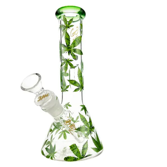 green mj leaf beaker bong