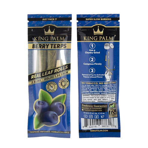 Two King Palm berry terps packages on a white background