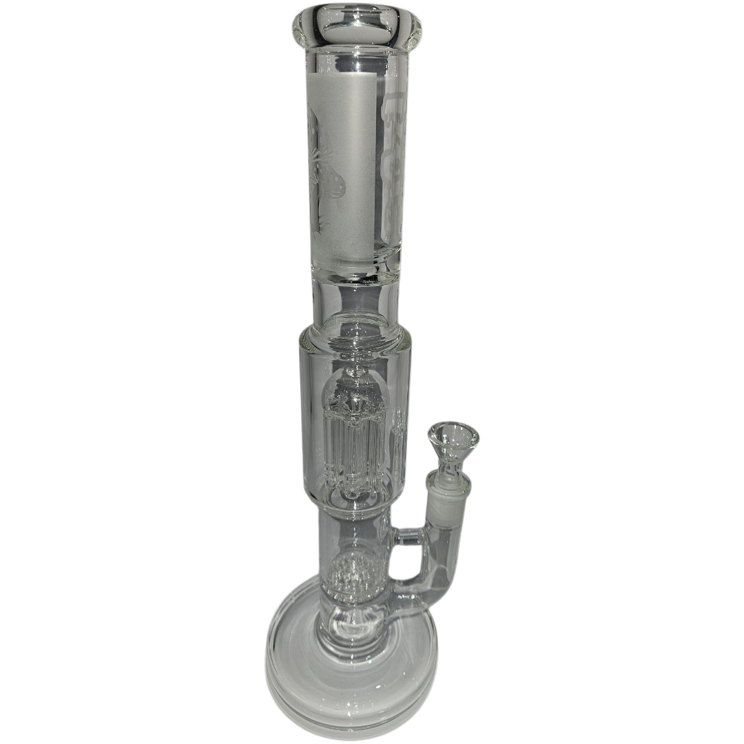 Clear glass water pipe on a white background