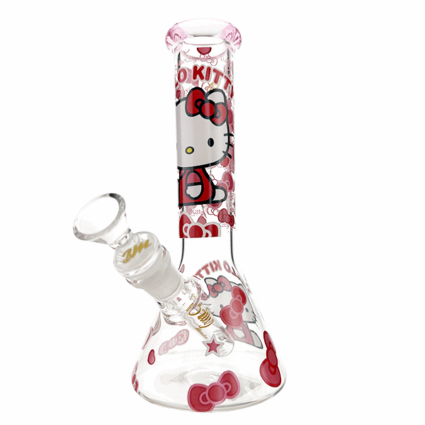 Glass water pipe with Hello Kitty design on a white background