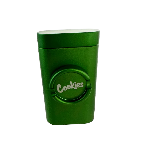Green container with 'Cookies' logo on a white background