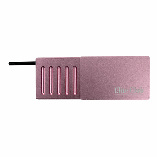 Pink hair straightener with 'Elite Club' branding on a white background