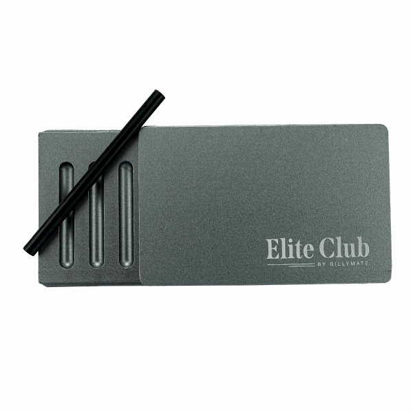 Gray card with a pen and 'Elite Club' branding on a white background