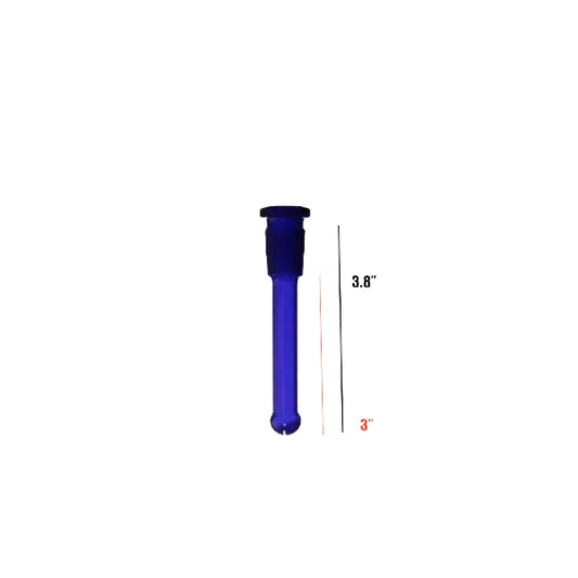 Blue glass pipe with measurements on a white background