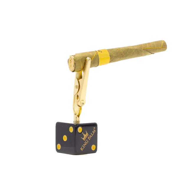 KING PALM Hot Streak Dice Clip — gold dice-shaped smoke clip with domino numbering, King Palm smoking accessory