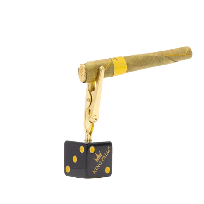 KING PALM Hot Streak Dice Clip — gold dice-shaped smoke clip with domino numbering, King Palm smoking accessory