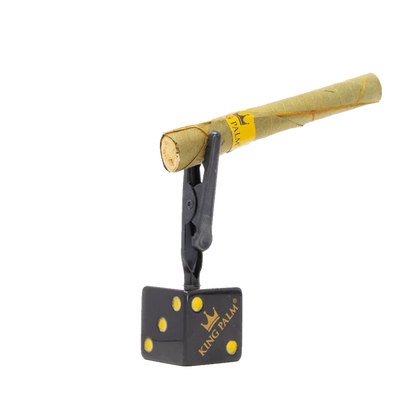 KING PALM Hot Streak Dice Clip — gold dice-shaped smoke clip with domino numbering, King Palm smoking accessory
