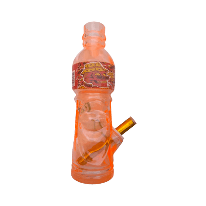 Bottle-shaped water pipe with a label on a black background