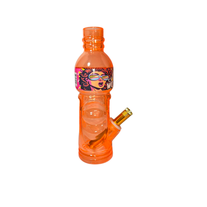 Orange bottle with a smoking device attached on a white background