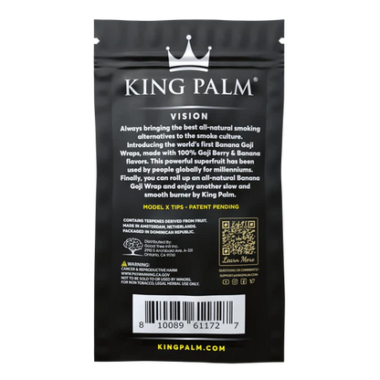 Black King Palm packaging with white text on a white background