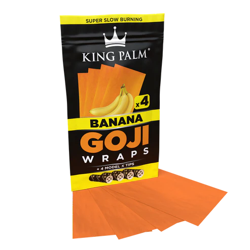 Pack of King Palm Banana Goji Wraps with packaging showing bananas and text.