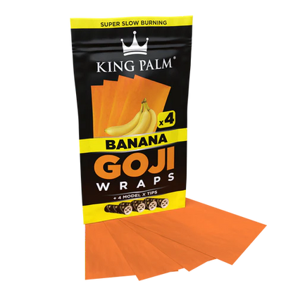 Pack of King Palm Banana Goji Wraps with packaging showing bananas and text.