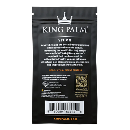Black King Palm packaging with branding and product details on a white background