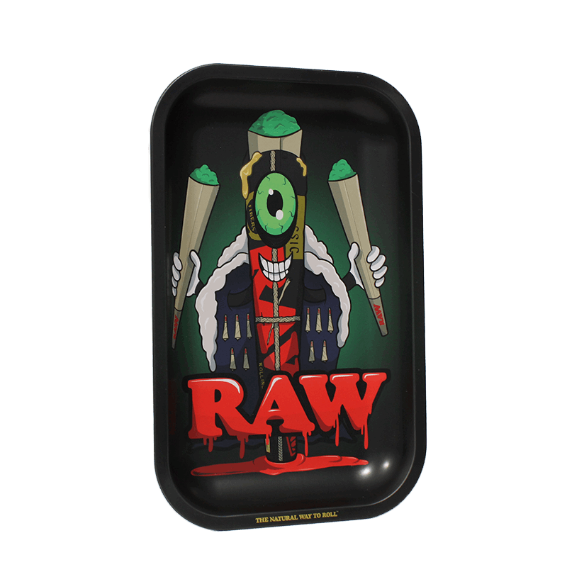 Black tray with a colorful graphic and 'RAW' branding on a white background