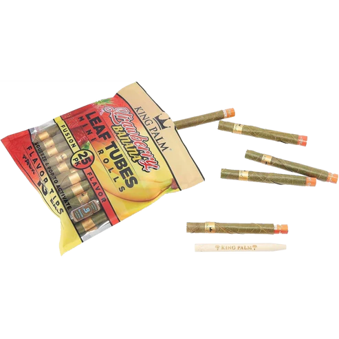 Pack of King Palm leaf tubes with rolling paper on a white background