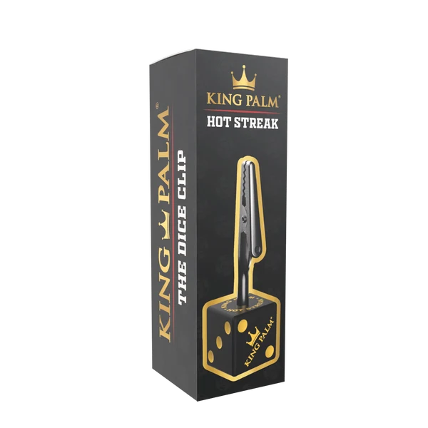 KING PALM Hot Streak Dice Clip — gold dice-shaped smoke clip with domino numbering, King Palm smoking accessory