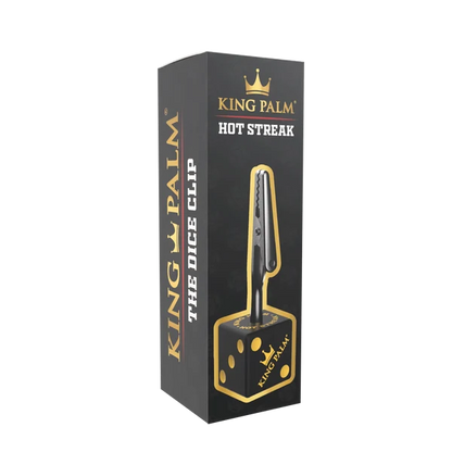 KING PALM Hot Streak Dice Clip — gold dice-shaped smoke clip with domino numbering, King Palm smoking accessory