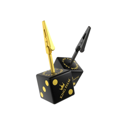 KING PALM Hot Streak Dice Clip — gold dice-shaped smoke clip with domino numbering, King Palm smoking accessory