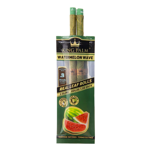 Pack of King Palm Watermelon Wave Real Leaf Rolls with packaging details on a white background