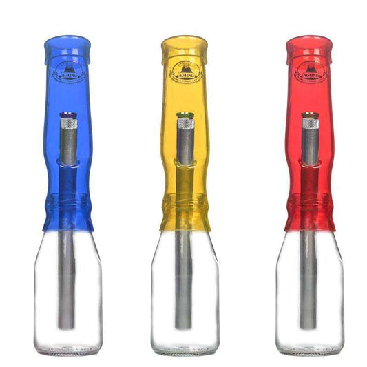 Agung Springer 1422 26cm — Aussie-style springy bong with flexible rubber tube, glass jar base, metal stem and brass cone piece