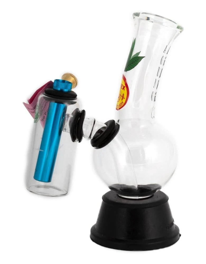 Agung Stumpy Leaf With Chamber 18.5cm — Pyrex glass bong with double filtration chamber and leaf detailing