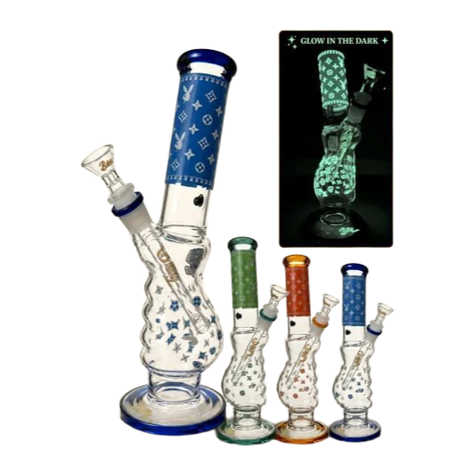 BILLYMATE LV Bunny Style Glow Gripper Bong 30cm — glow-in-the-dark glass gripper bong with LV Bunny artwork, random colours