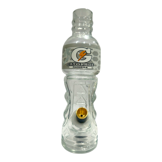 Clear Gatorade bottle with a unique design on a white background