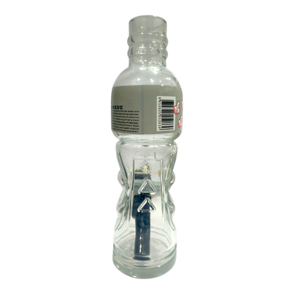 Clear plastic bottle with a label on a white background