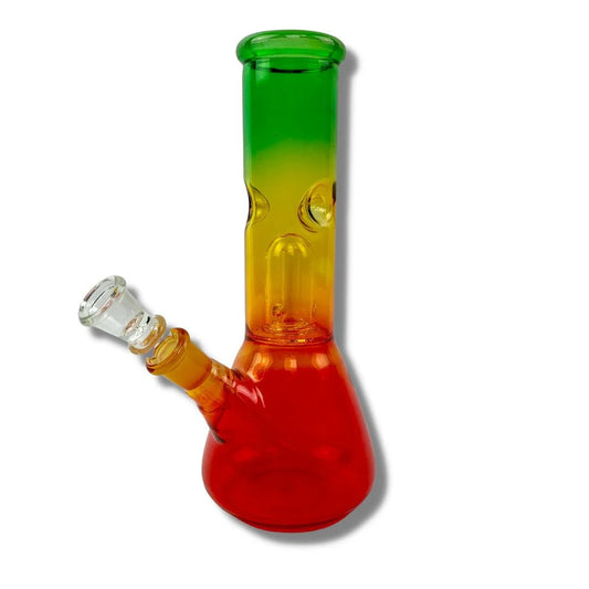 Glass bong with rasta colors on a white background