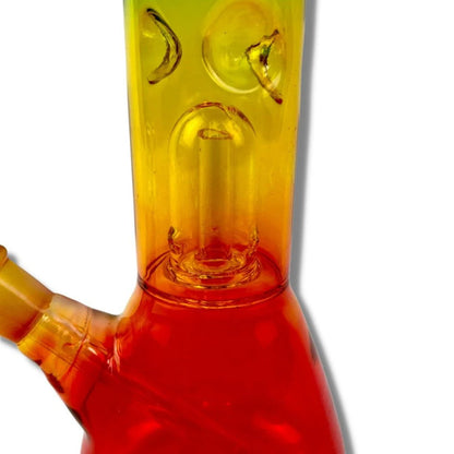 Glass water pipe with a red and yellow gradient on a white background