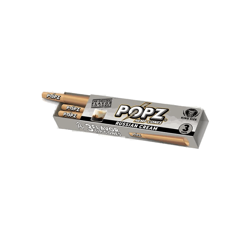A pack of KING PALM POPZ rolling papers with Russian Cream flavor.