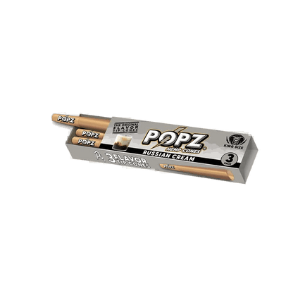 A pack of KING PALM POPZ rolling papers with Russian Cream flavor.