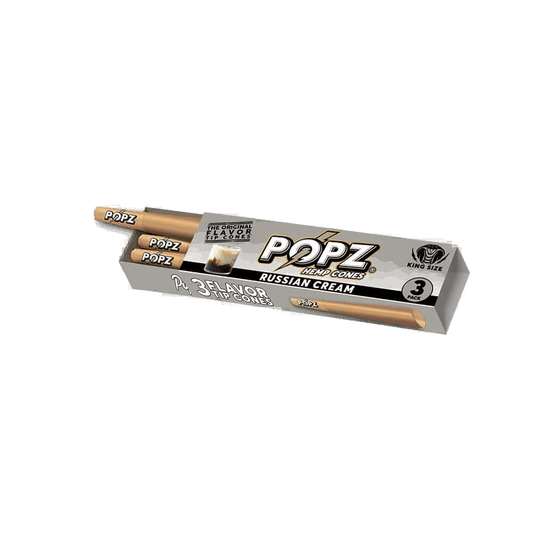 A pack of KING PALM POPZ rolling papers with Russian Cream flavor.