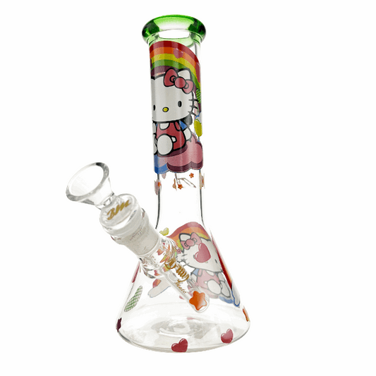 Glass water pipe with Hello Kitty design on a white background